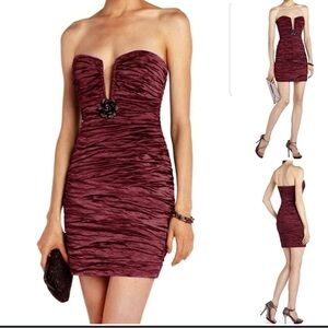 BCBGMaxAzria Strapless Ruched Dress in Deep Red